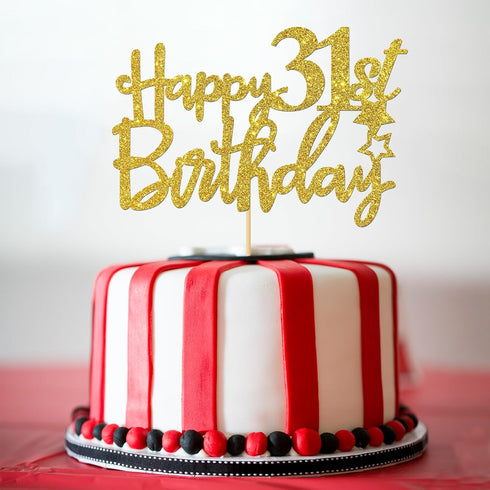 Gold Glitter Happy 31st Birthday Cake Topper - 31 Sign Cake Topper - Cheers to 31 Years Party Supplies - 31st Birthday Party Decoration...