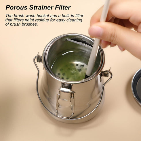 Paint Brush Cleaner and Holder - Airtight Stainless Steel Brush Washer for Painting with Removable Porous Filter (Medium)...