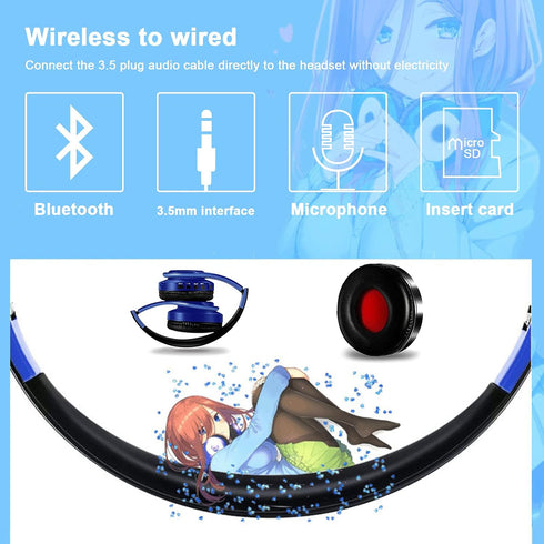 Nakano Miku Bluetooth Headphones, Miku Headphones,The Quintessential Quintuplets Manga Cartoon Cosplay Props,Folding Hi-Fi Stereo Miku Nakano Head...