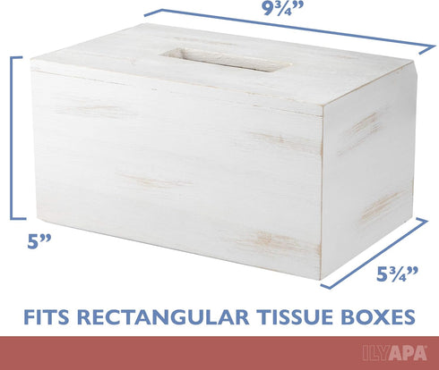 Ilyapa Wood Tissue Box Cover Rectangular - Rustic Farmhouse White Wooden Tissue Holder...