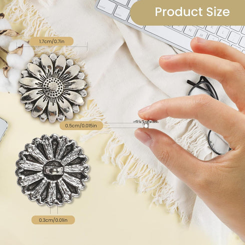 NUOMI 50 Pieces Round Metal Buttons Silver Tone Shank Button Sunflower Carved Sewing Buttons with Single Hole for Craft Coat Suit Blouse Clothing ...