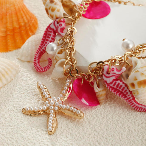Shell Starfish Necklace Bracelet Conch Statement Chunky Necklace Mermaid Costume Jewelry Beach Jewelry for Women...