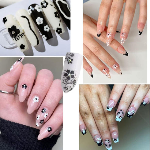 30 Sheets Flower Nail Art Stickers Black White Floral Butterfly Nail Decals 3D Self-Adhesive Daisy Nail Art Design Supplies for Women Girls Hibisc...