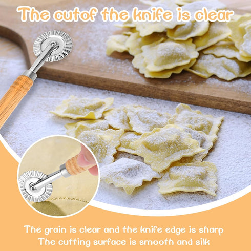 Bewudy Pastry Cutter Wheel, Professional Pasta Maker Cutter Wheel with Roller, Zinc Alloy Dumpling Lace Dough Noodle Ravioli Pizza Making Cutter f...