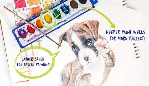 Color Swell Bulk 8 Color Watercolors with Wood Brushes - 4 Packs...