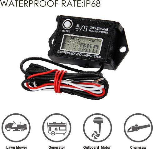 Jayron JR-HM026A Digital Hour Meter Tachometer,Maintenance Reminder,Maximum RPM Recall,or Pneumatic Equipment and ZTR Lawn Mower Tractor Generator...