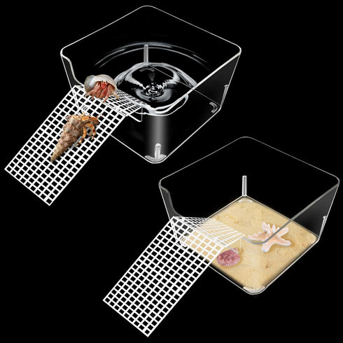 2 Pack Hermit Crab Water Tank, Hermit Crab Cage Accessories with Climbing Ramp Hermit Crab Aquarium Salt Water Pool for Small or Medium Hermit Cra...