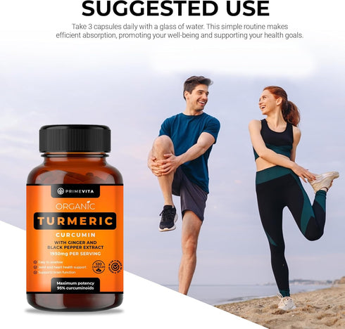 Organic Turmeric Curcumin 1950mg with Black Pepper, Ginger Supplement - 95% Standardized Curcuminoids - Turmeric Capsules, Natural Skin, Joint Sup...