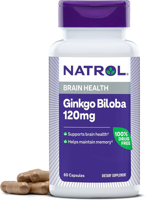Natrol Brain Health Ginkgo Biloba 120mg, Dietary Supplement for Brain Health and Memory Support, 60 Capsules, 60 Day Supply...