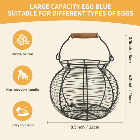 Egg basket-Farmhouse Round Wire Egg Baskets for Fresh Egg With Handle,Metal Egg Collecting Basket for Gathering Fresh Egg,Basket for Countertop Ho...