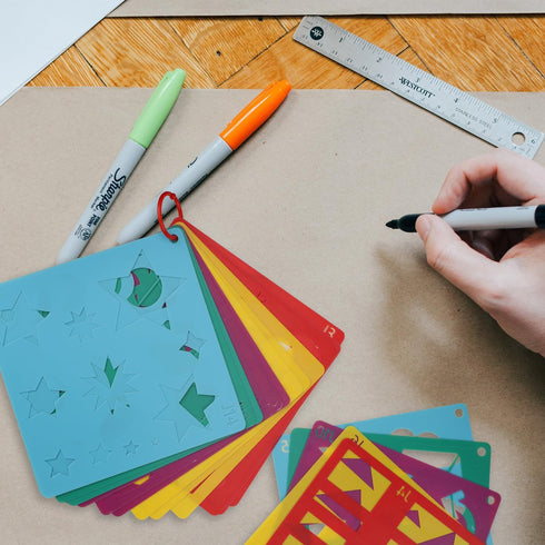 20pcs Drawing Stencils for Kids, Geometric Shapes Stencils 5 Colors Simple Stencils for Painting Cute Patterns Design Drawing Template Set for Kid...