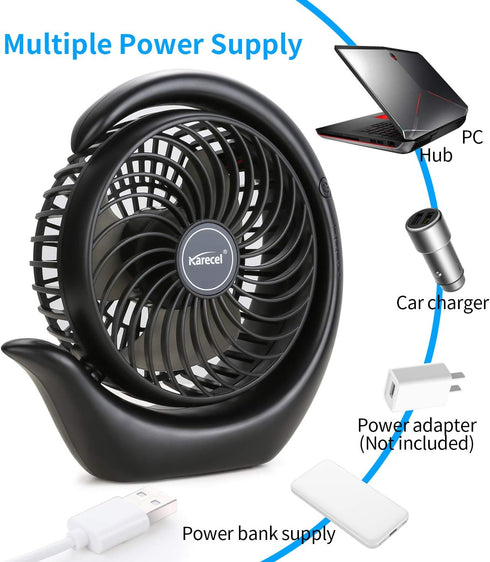 Battery Operated Fan, Rechargeable Fan 3 Speeds Small Desk Portable Fan, Long Life Battery & USB Powered Mini Fan, Personal Quiet Strong Wind Desk...