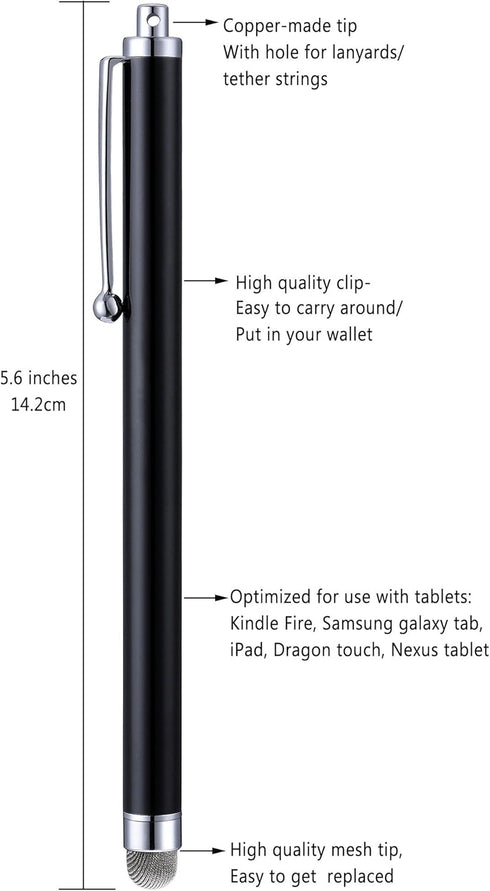 Stylus Pens, CCIVV 4 Pcs 5.6 Inches Mesh Tipped Stylus for Touch Screens, iPad, iPhone, Kindle Fire + 4 Extra Replaceable Hybrid Fiber Tips (White...