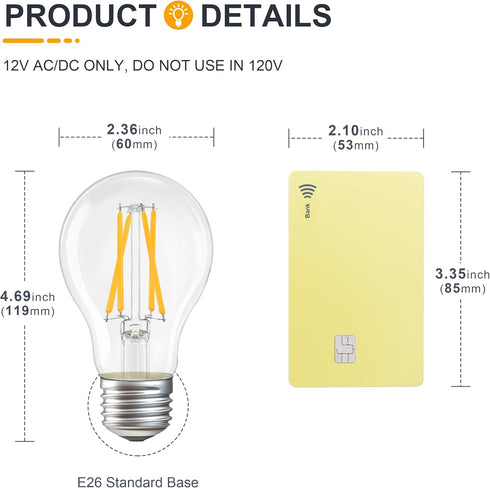12V Low Voltage LED Light Bulbs - Soft Warm 2700K 4W E26 Edison Base 40W Equivalent - 12 Volt DC/AC A19 Bulb for RV Ceiling - 2 Pack...