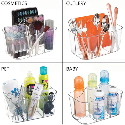 mDesign Plastic Cutlery Storage Organizer Caddy Bin Tote with Handle - Kitchen Cabinet Divided Pantry Basket for Forks, Knives, Spoons, Napkins, I...
