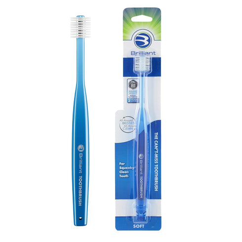 Brilliant Oral Care Adult Toothbrush with Soft Bristles, Round Head, and All-Around Clean for Teeth and Gums, Blue, 1 Pack...