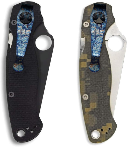 2 Packs Titanium Deep Carry Pocket Clip for Spyderco Para 3, Paramilitary 2, Smock, Delica, Endura and More Models Knives, Colorful Crackle Patter...