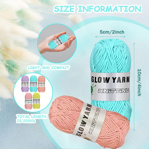 5 Pcs Glow in The Dark Yarn(Each 55yd),DIY Glow Yarn for Knitting Luminous Yarn for Crocheting Sewing Supplies for Crocheting for DIY Arts, Crafts...