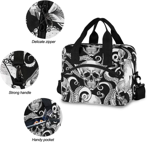 Insulated Lunch Bag Reusable Cooler - Skull Octopus Lunch Box Adjustable Shoulder Strap for School Office Picnic Adults Men Women...