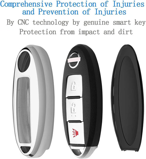 Compatible with Nissan Key Fob Cover with Leather Keychain Soft TPU 360 Degree Protection Key Shell Case for Altima Maxima Rogue Armada Pathfinder...