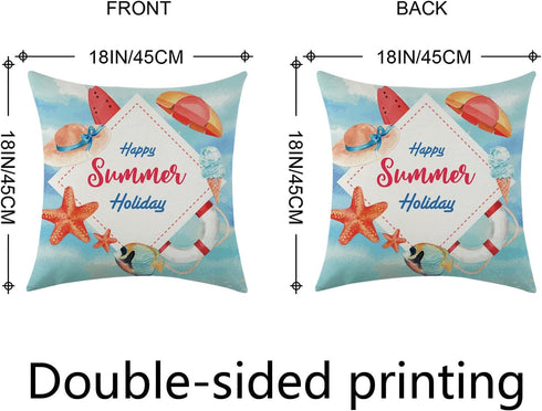 Set of 4 Summer Beach Throw Pillow Covers 18x18 Starfish Palm Tree Seaside Scenery Decorative Pillowcase Outdoor Waterproof Cushion Cases for Couc...
