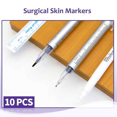 Surgical Skin Marker Professional 10Pcs Sterile Tattoo Stencil Tip Markers Pen Scribes with Paper Ruler Individually Wrapped White Violet for Micr...