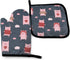 Cute Cartoon Pigs Oven Mitts and Pot Holders Sets Heat Resistant Oven Gloves with Non-Slip Surface for Reusable for Baking BBQ Cooking...