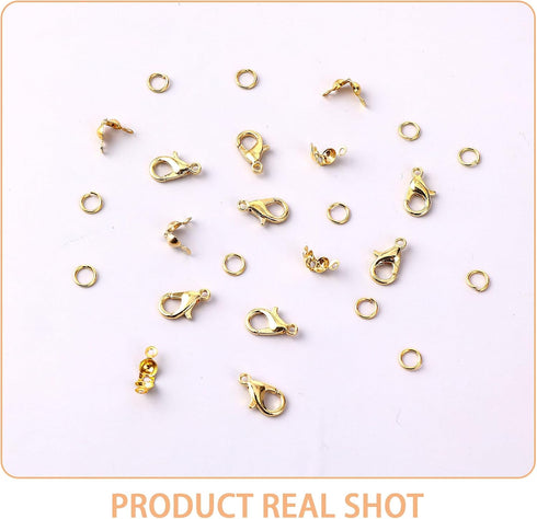450 Pieces Jewelry Making Accessories Set Includes 200 Pieces Open Jump Ring Connectors 200 Pieces Bead Tips Knot Covers and 50 Pieces Lobster Cla...