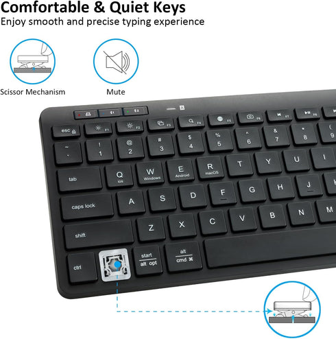 Multi-Device Bluetooth Keyboard Compact Slim Wireless Keyboards Compatible with Windows, Mac, Android, iPad, Phone – Easy-Switch up to 3 Devices, ...