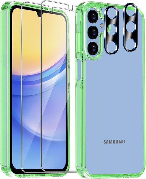 5 in 1 Cover for Samsung Galaxy A15 5G Case with 2 Pack Tempered Glass Screen Protector+2 Pack Camera Lens Protector, Slim Thin Shockproof Phone C...
