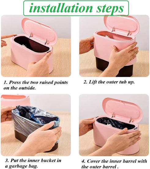 Mini Trash Can with Lid - Removable Small Garbage Can, Tiny Plastic Trash Bin, Pop Up Countertop Wastebasket, Counter Garbage Lint Bin for Bathroo...