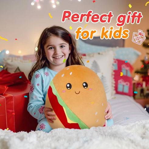 WEWILL Cute Hamburger Soft Plush Pillow Hamburger Stuffed Animal Plush Toy Birthday Christmas Holiday Weekend Gifts for Toddler Kids Boys Girls, 1...
