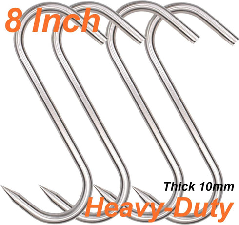 Meat Hook, 8Inch 10mm Heavy Duty S-Hooks Stainless Steel Meat Processing Butcher Hooks (10mm8inch)...