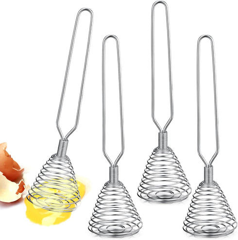 4 Pieces Stainless Steel Spring Whisk, 8.46 Inches Egg Whisk Hand Push Whisk Blender French Style Whisk Wire Whisk for Egg Beater Kitchen Utensil ...