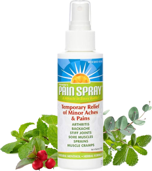 Premiere's Pain Spray All-Natural Menthol & Peppermint Oil Herbal Blend for Joint and Nerve Pain, Muscle Soreness, Sprains, Cramps, Sports Injurie...