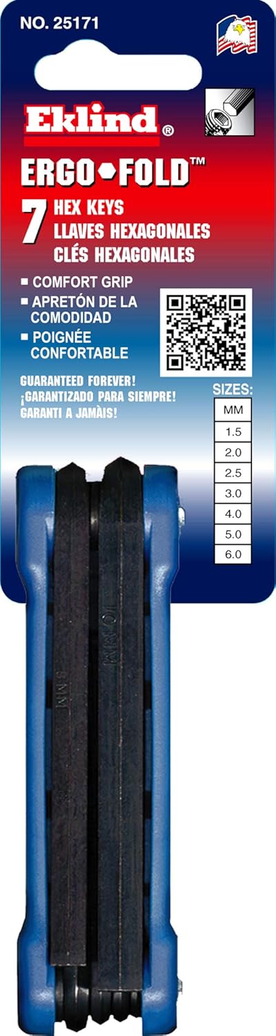 EKLIND 25171 Ergo-Fold Fold-up Hex Key allen wrench - 7pc set Metric MM sizes 1.5-6...