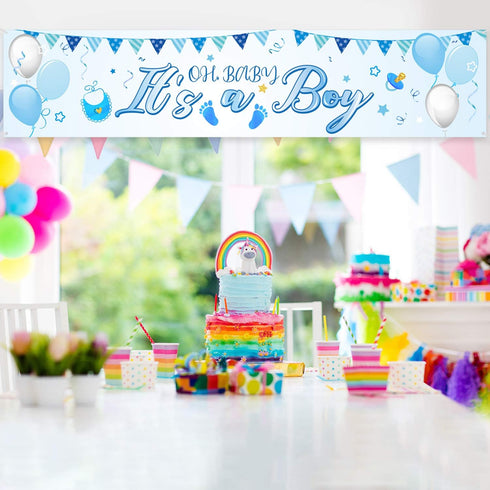 It's a Boy Banner for Baby Shower, Large Blue Baby Shower Decorations Fabric Sign Backdrop Background Birthday Party Decoration Supplies Yard Sign...