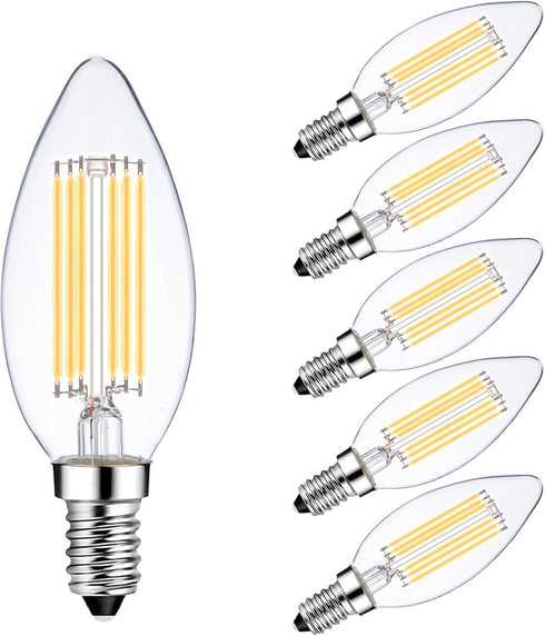 LED Light Bulbs E14 Base Warm White 2700K 60W Dimmable European Light Bulbs for Turkish Lamp, E14 Bulb 6W LED Candle Bulb, 6 Pack...