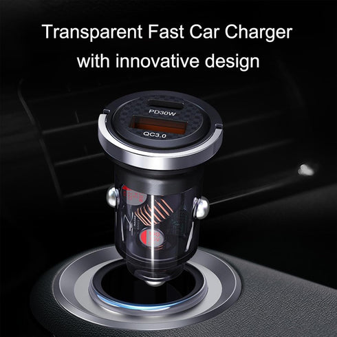 Fast Car Charger PD& QC3.0 USB C Car Charger Dual Port Type C Car Adapter with Pull Ring for iPhone iPad Samsung Galaxy Android Phone[ Transparent...