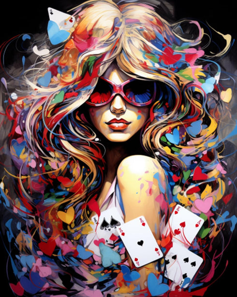 Poker Woman Girl Portrait DIY Paint by Numbers for Adults Graffiti Fashion Women Girl DIY Oil Painting Acrylic Paint Art Painting Kits Canvas with...