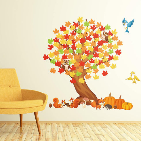 155 Pieces Classroom Tree Bulletin Board Set Spring Fall Summer Tree Bulletin Board Decoration Bulletin Board Tree Cutout Maple Leaves Cutouts for...