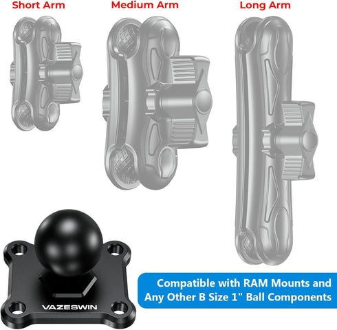 1" Ball Mount with Aluminum Alloy Square Plate, Universal Electronic Device Mounting Base with AMPS Holes for Garmin, Lowrance, Humminbird, for RA...