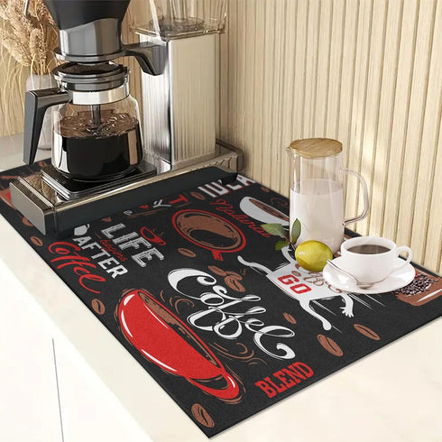 Coffee Mat for Countertops, Funny Abstract Cartoon Red Dish Drying Mat 2 Pcs for Kitchen Coffee Bar Accessories, Coffee Maker Espresso Machine Dis...