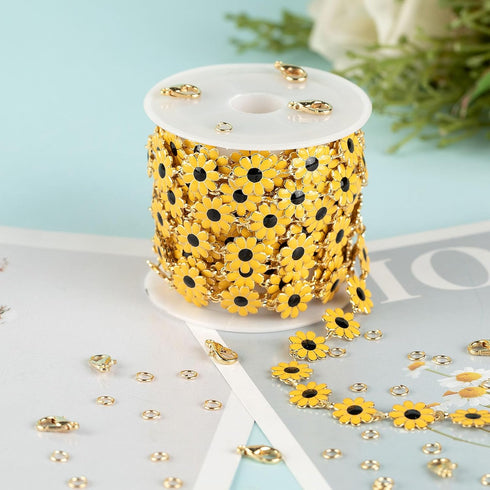 YOUBEIYEE Yellow Sunflowers Jewelry Making Supplies Chain Roll 9.8 Feet Gold Plated Brass Chains for Making Daisy Flower Necklace DIY Craft Chains...