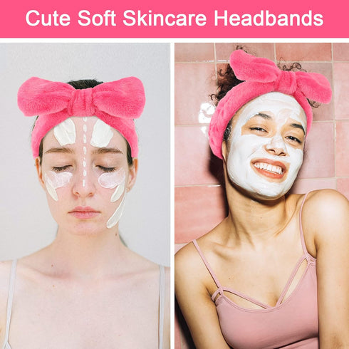 Ondder Spa Headband for Washing Face 8 Pack Rose Red Skincare Headbands for Women Girls Terry Cloth Cute Bow Head Bands...