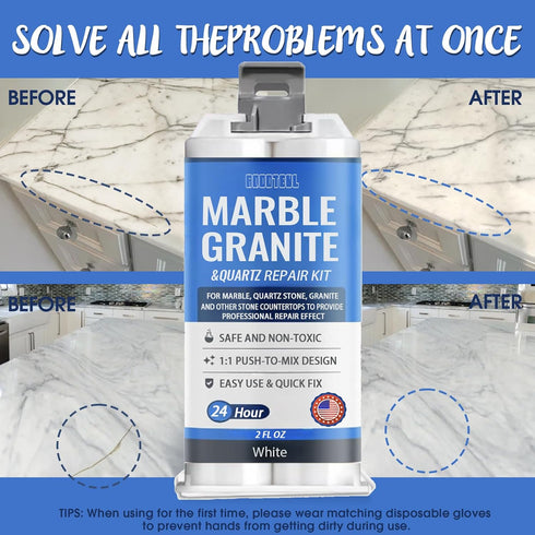 Quartz Countertop Chip Repair Kit - White Granite & Marble Repair Kit, Suitable for Granite, Marble, Quartz Stone, and Other Stone Surface Crack Q...