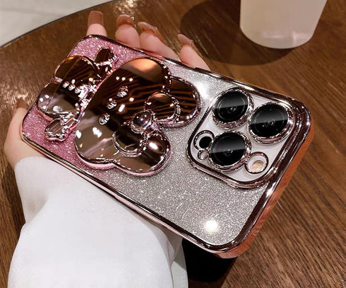 for iPhone 13 Pro Max Case Cute Rabbit Mirror Stand,13 Pro Max Phone Case Bling Glitter Girly Soft Silicone Plating Sparkle Gradient Case for iPho...