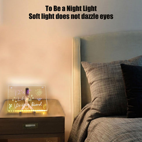 LED Note Board with Colors, Acrylic Dry Erase Board with Light and Stand, Glow Memo Letter Board Note Glass Led White Board with 7 Pen for Office ...
