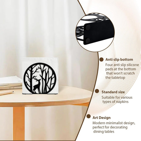 Napkin Holder for Dining Table, Stainless Steel Upright Napkin Holder for Kitchen & Countertop, Modern Black Metal Paper Holder for Western Restau...
