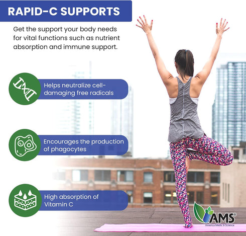 America Medic & Science Rapid-C 500mg Vitamin C Supplement (2 Pack of 100 Tablets) Energy Booster, Daily Immune System Support, Antioxidant | Vega...